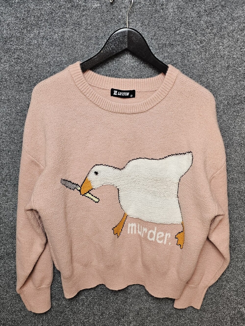LA!XTON Oversized Pink "Mu+der" Duck Crewneck Knit Sweater Pastel Harajuku M